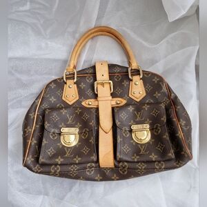 Monogram Style Brown Top Handle Satchel Bag